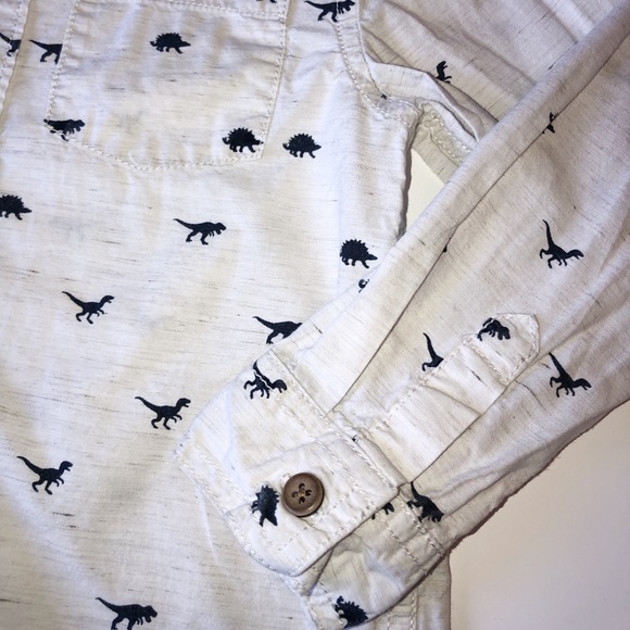 GYMBOREE 3T LONG SLEEVE BUTTON DOWN OFF WHITE DINO - Picture 2 of 6